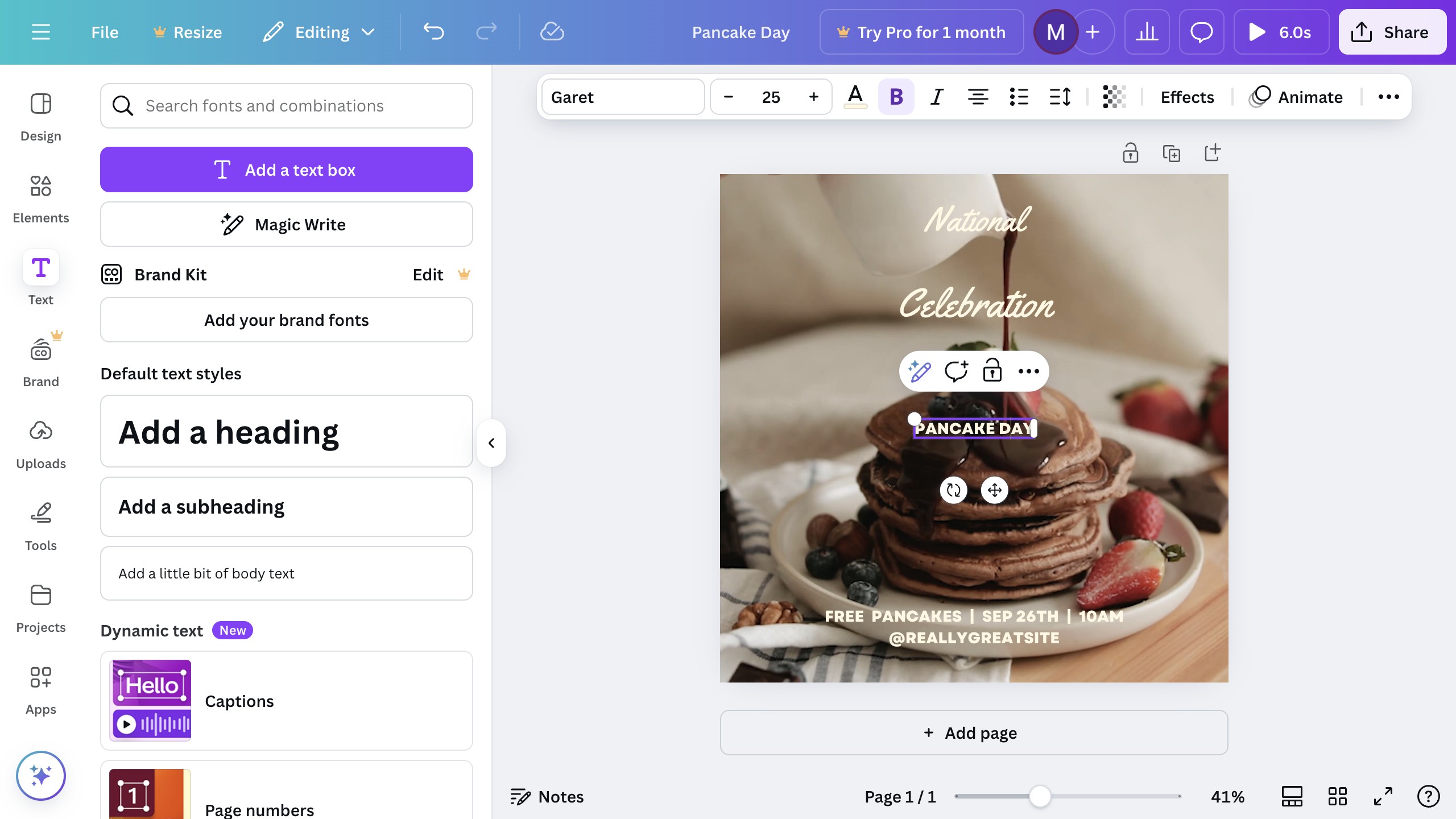 Canva text box in edit mode with typed content