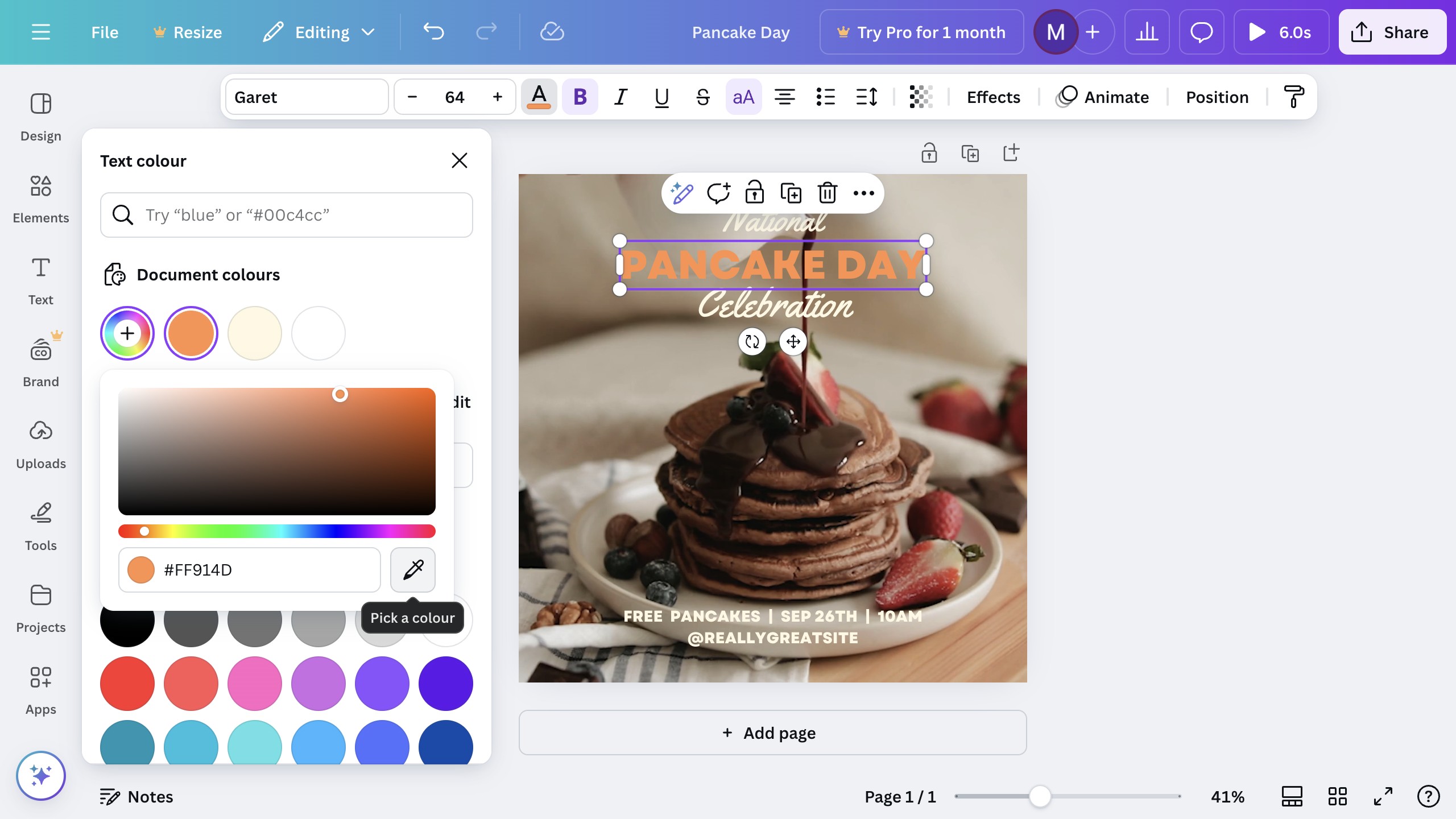 Canva eyedropper cursor active over the canvas