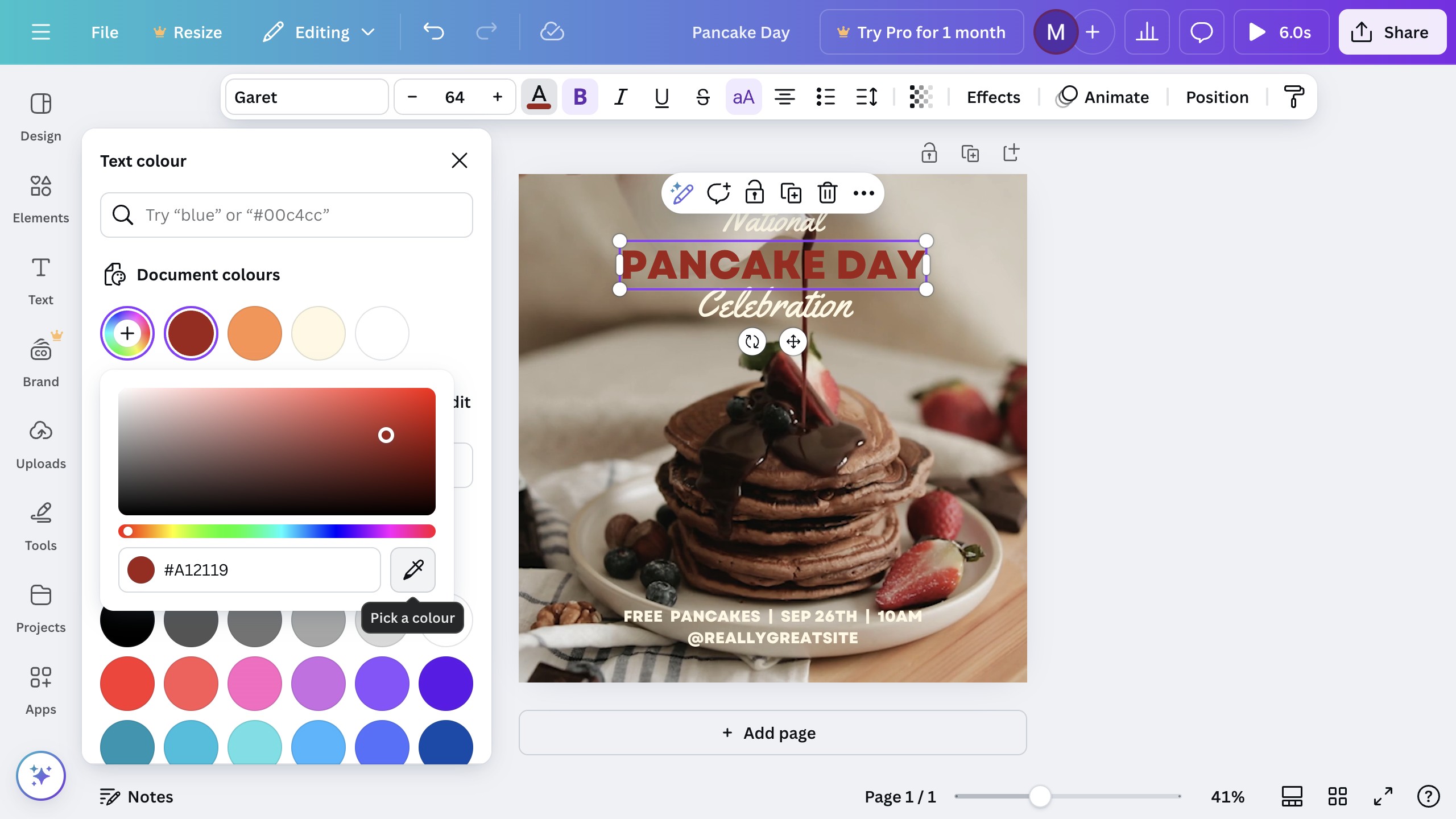 Canva design with the new color applied to the element