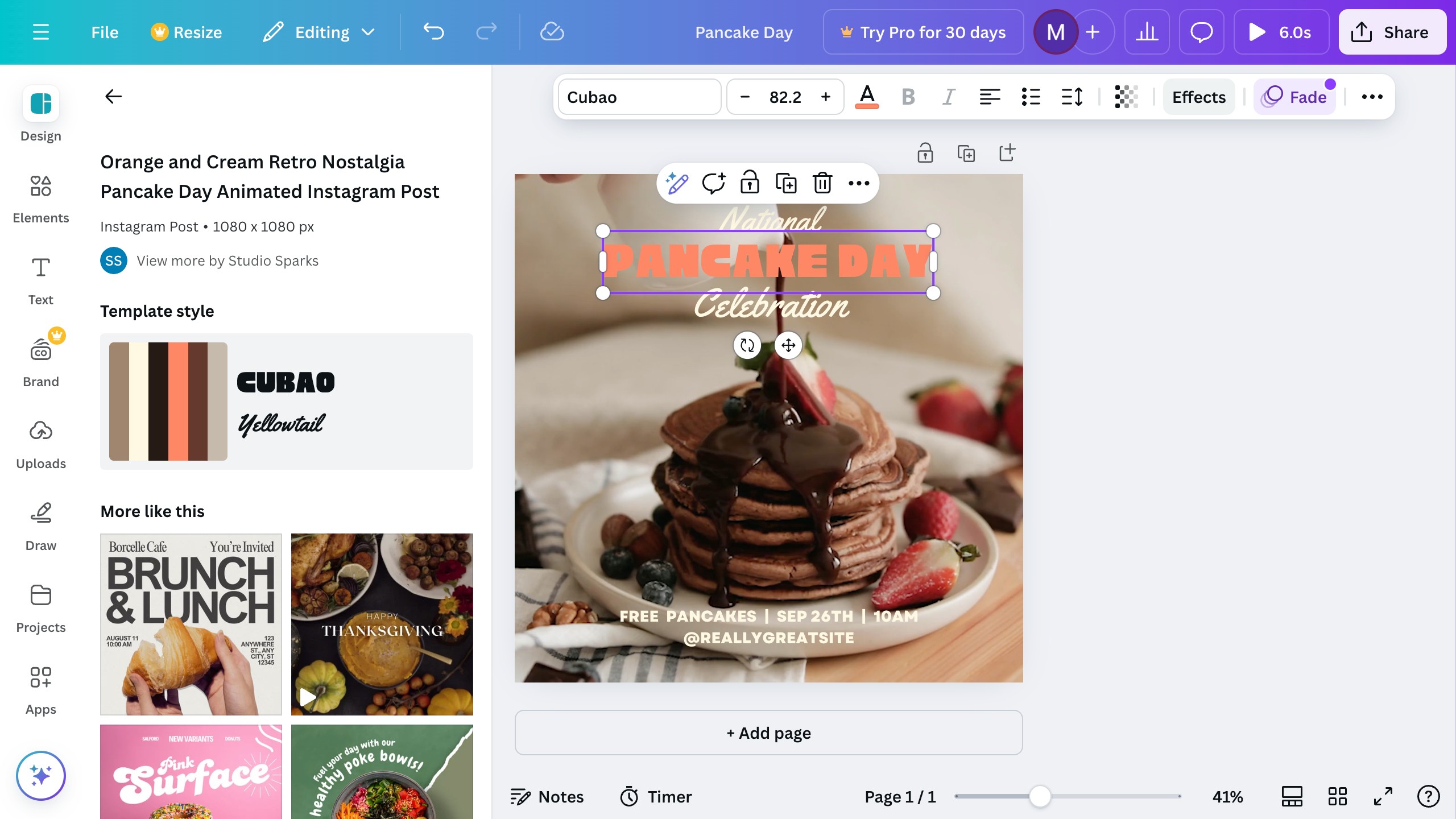 Canva text toolbar with the Effects button highlighted