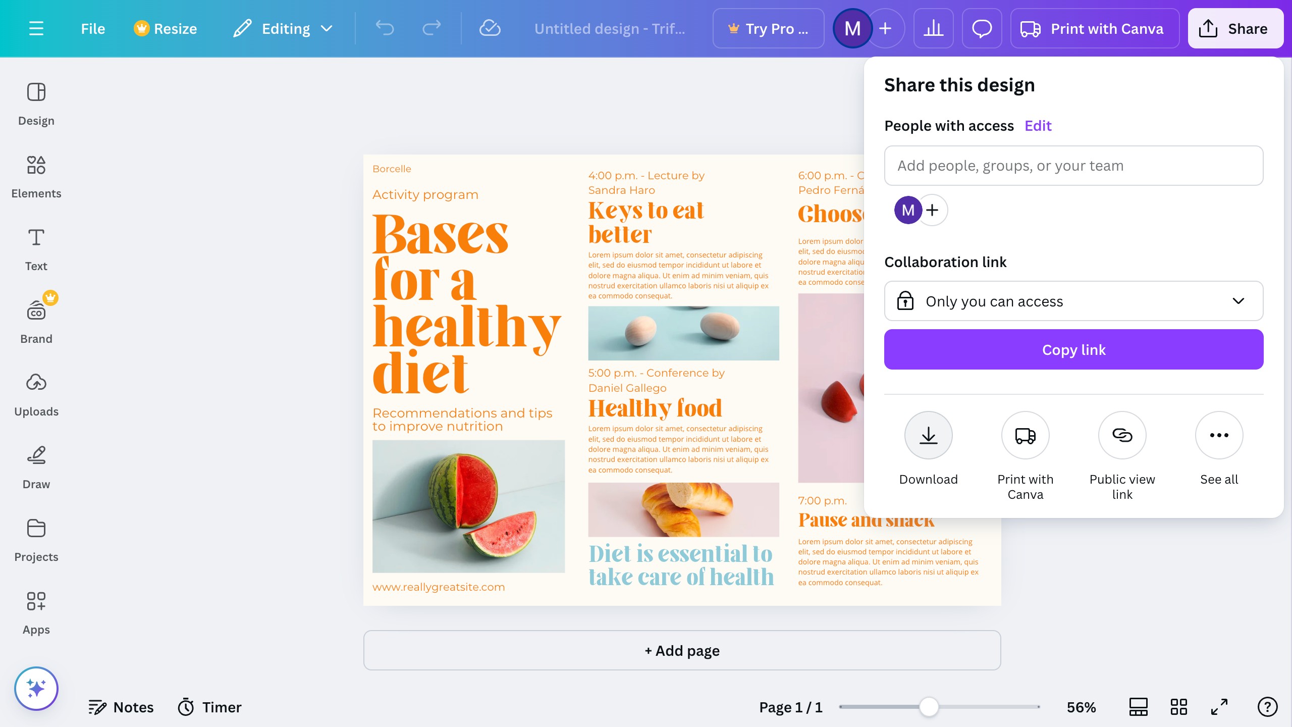 Canva Share button highlighted in the top-right corner