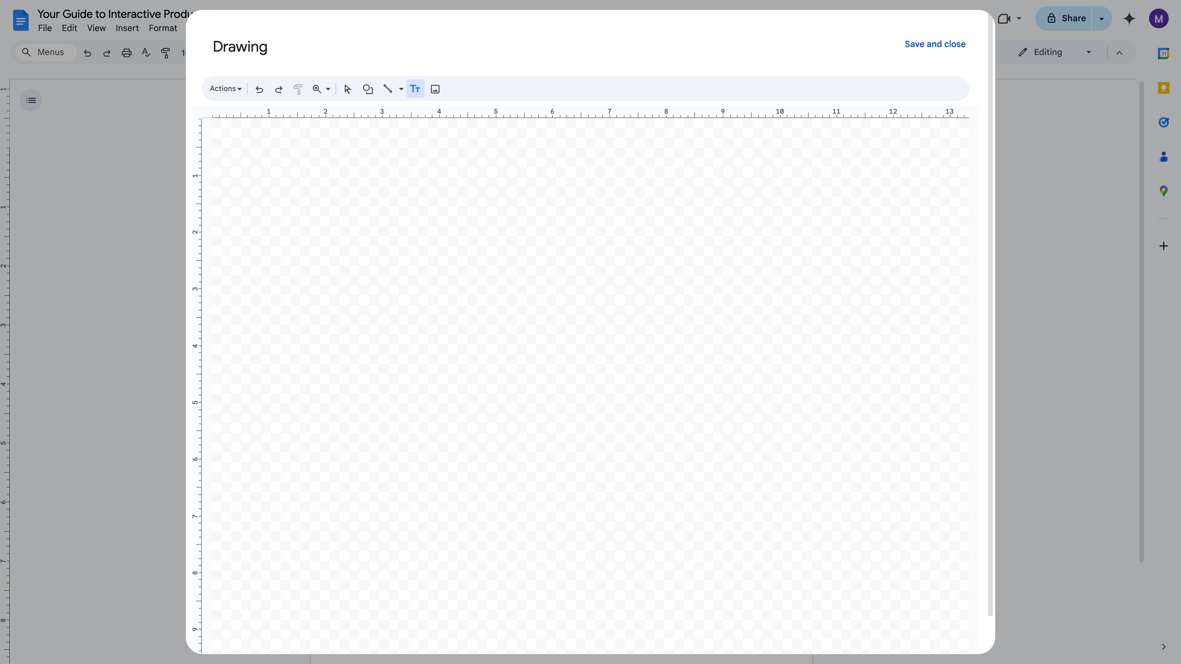 Google Docs Drawing editor with text typed inside the text box