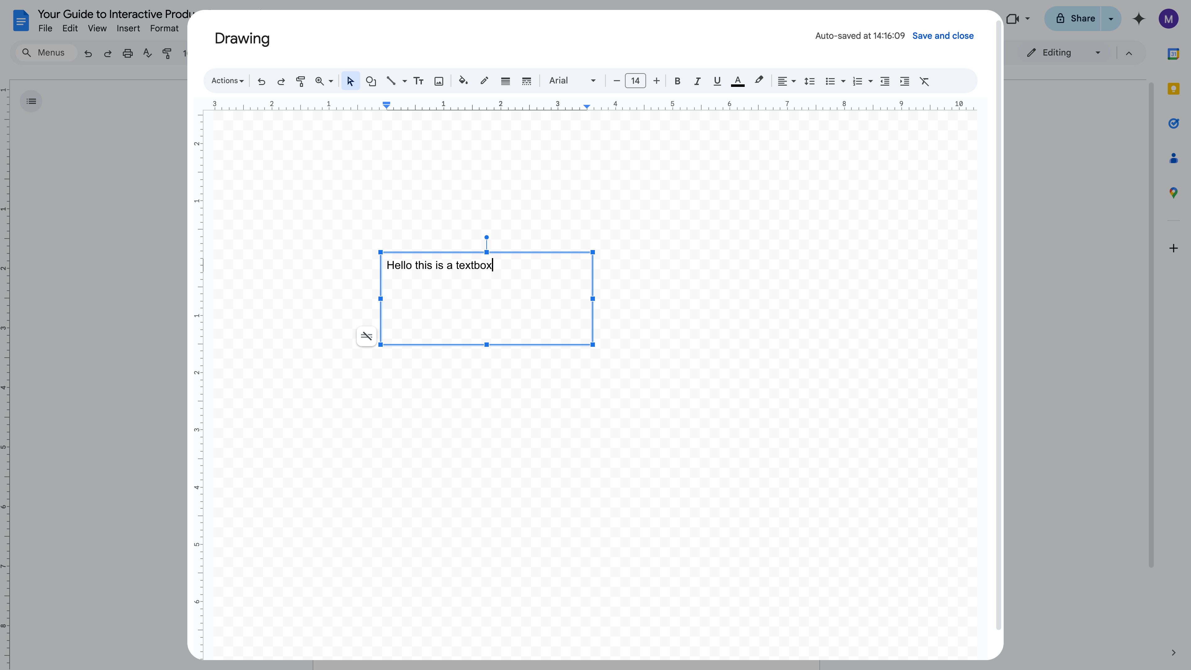 Google Docs with the text box inserted and positioned on the page