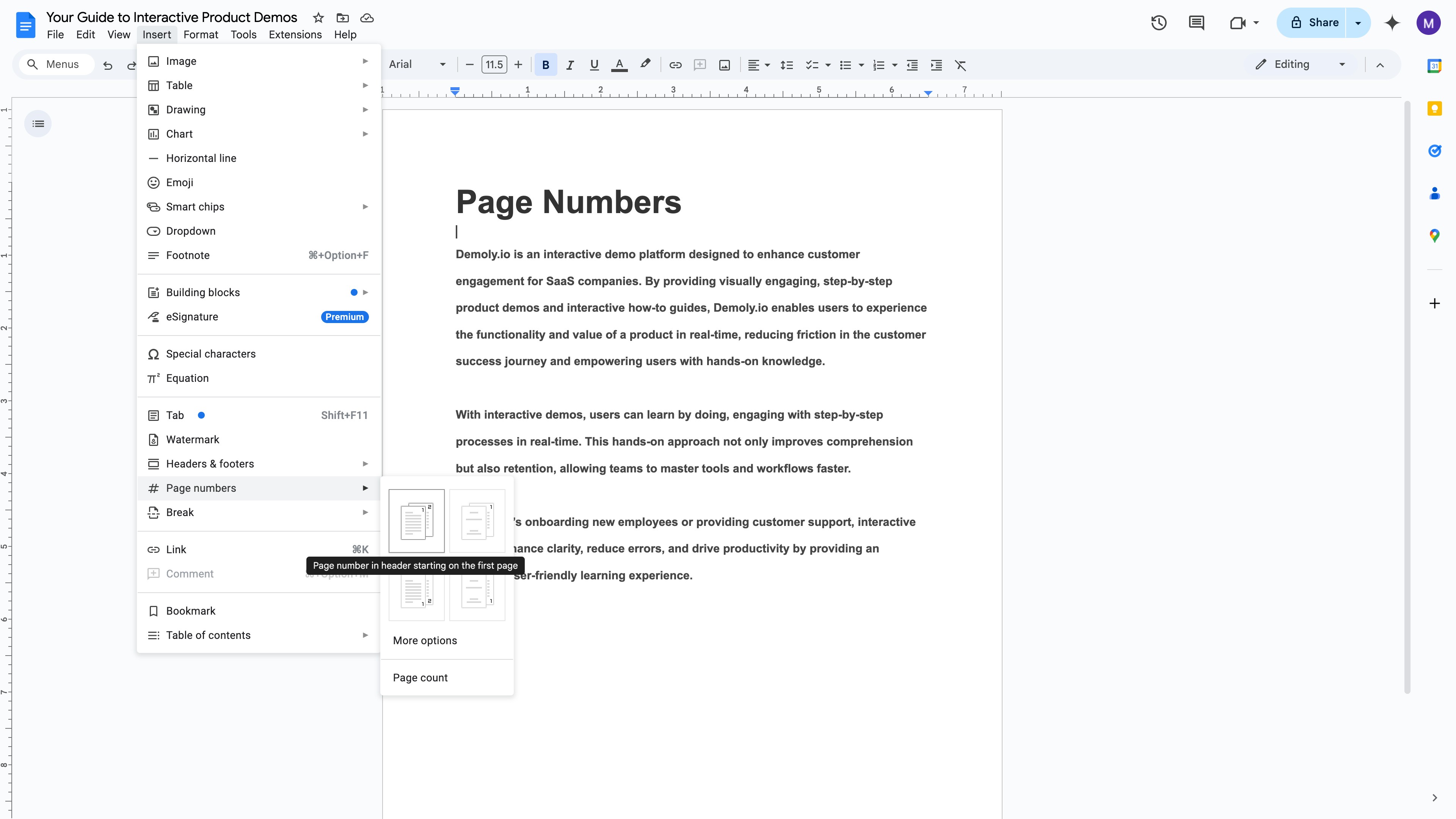 Google Docs footer showing a page number on each page