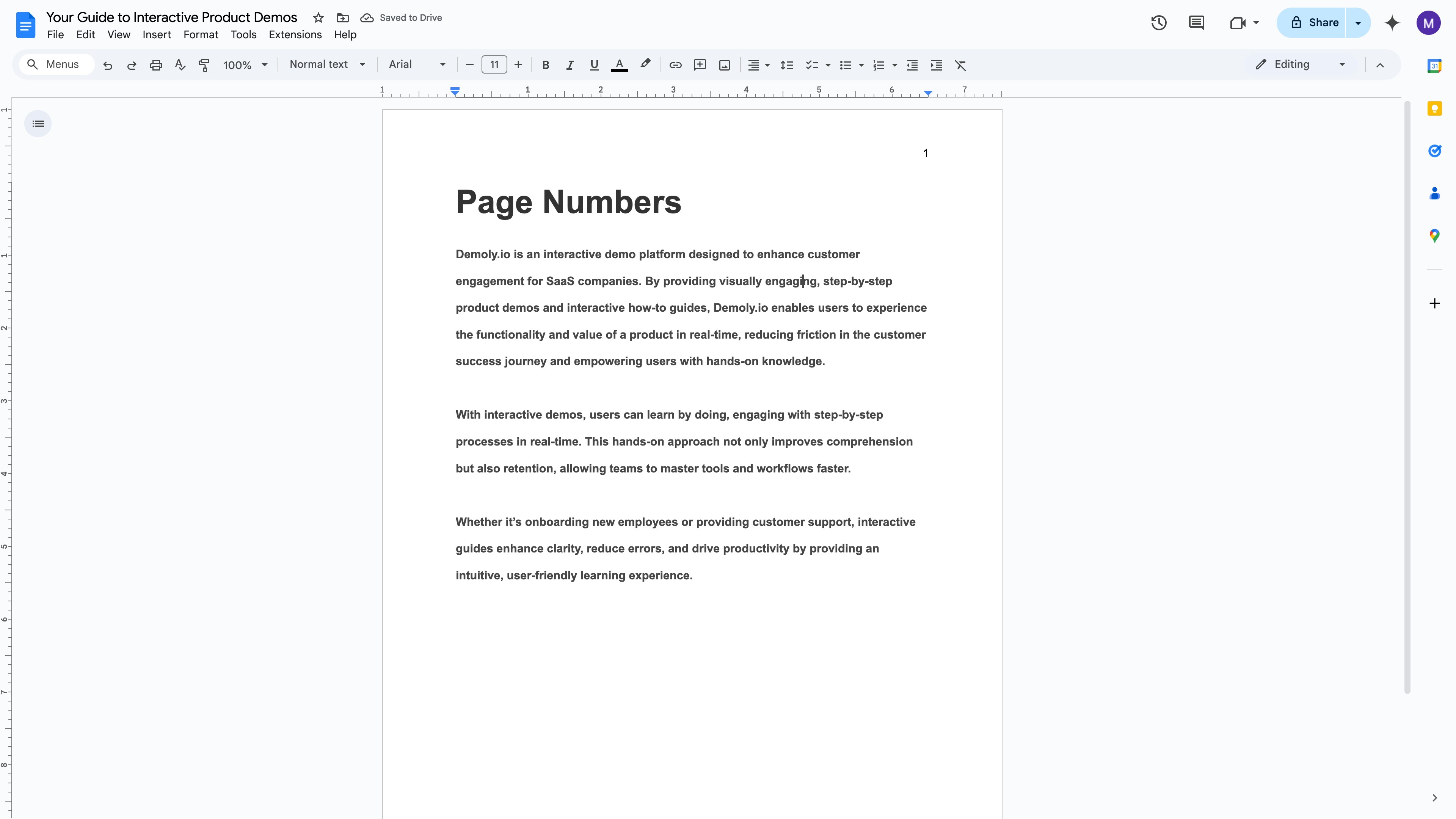 Google Docs Page numbers options dialog with custom start number