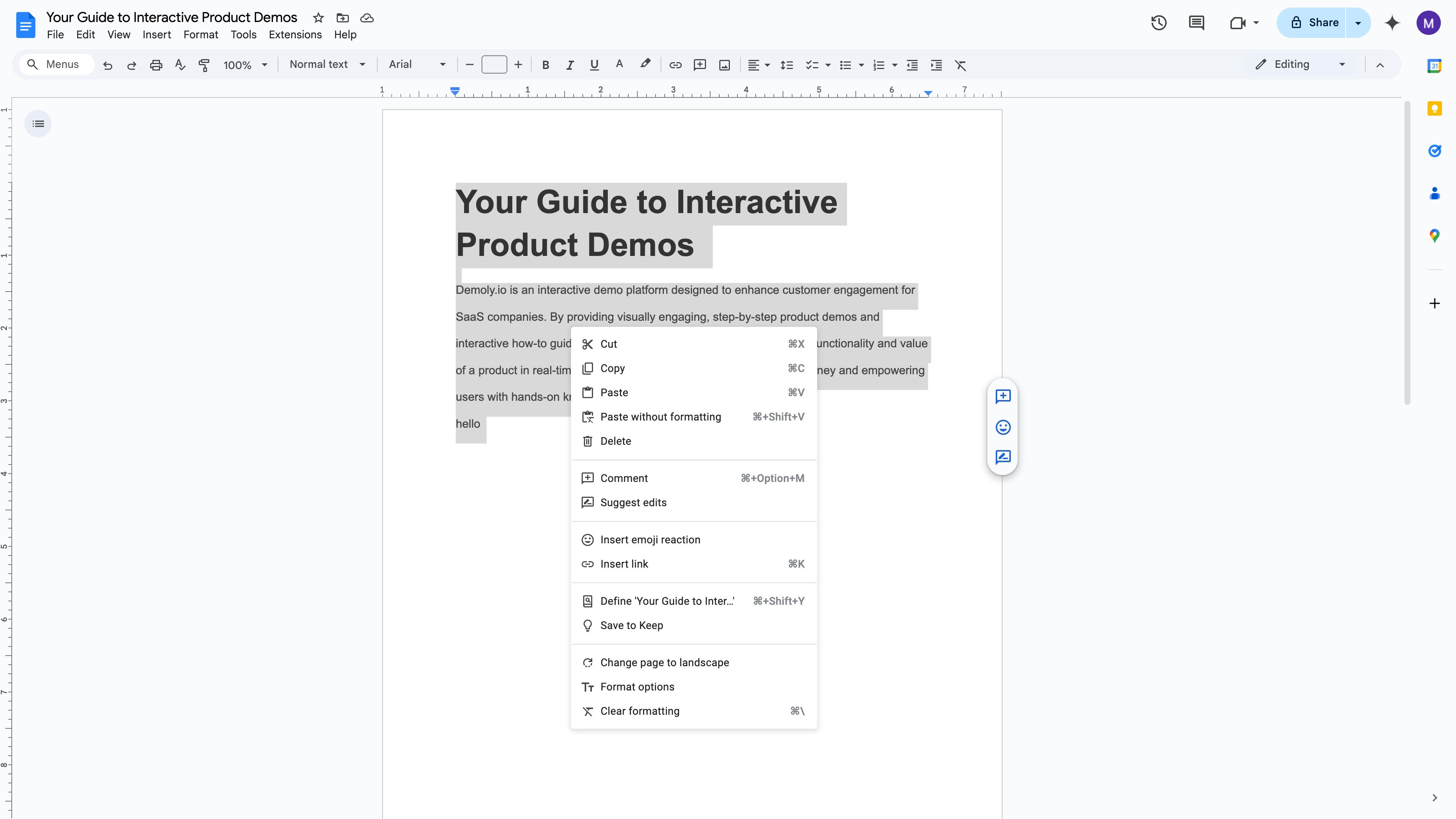 Google Docs with content added in the new section