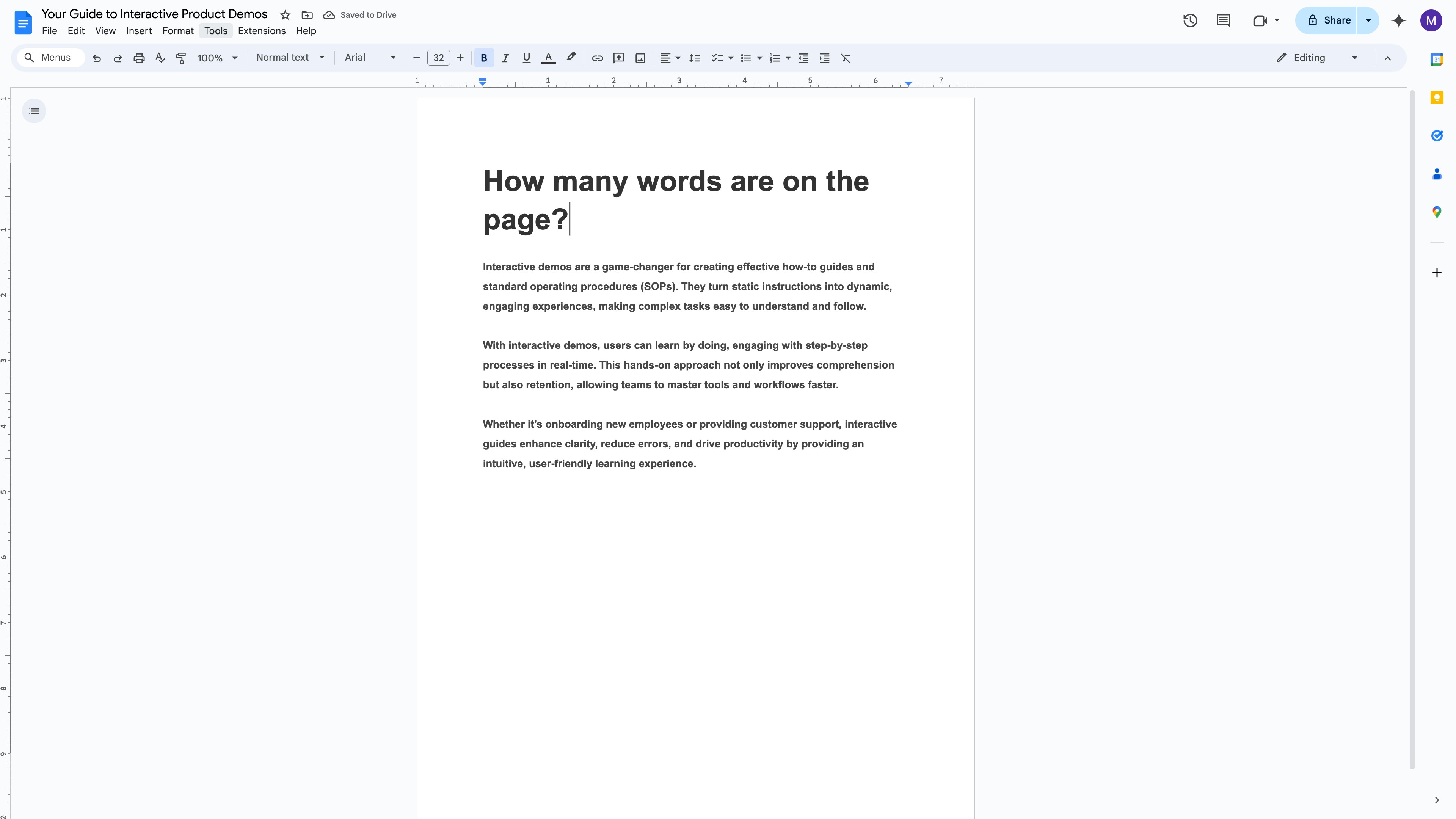 Google Docs top menu bar with Tools highlighted