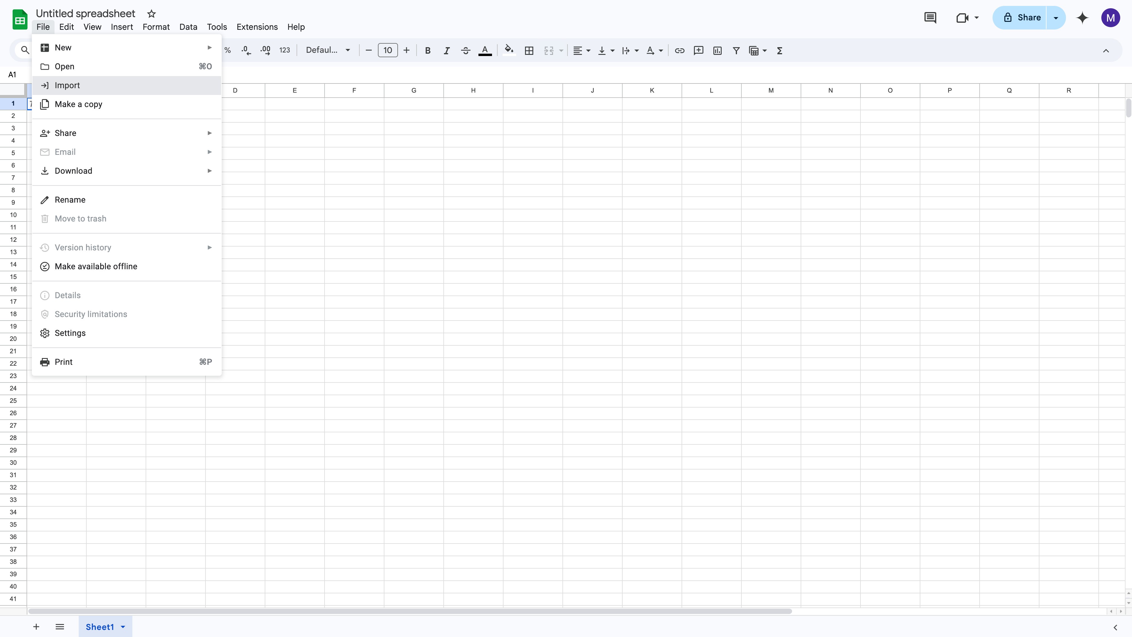 Google Sheets opened from a CSV file with data in columns