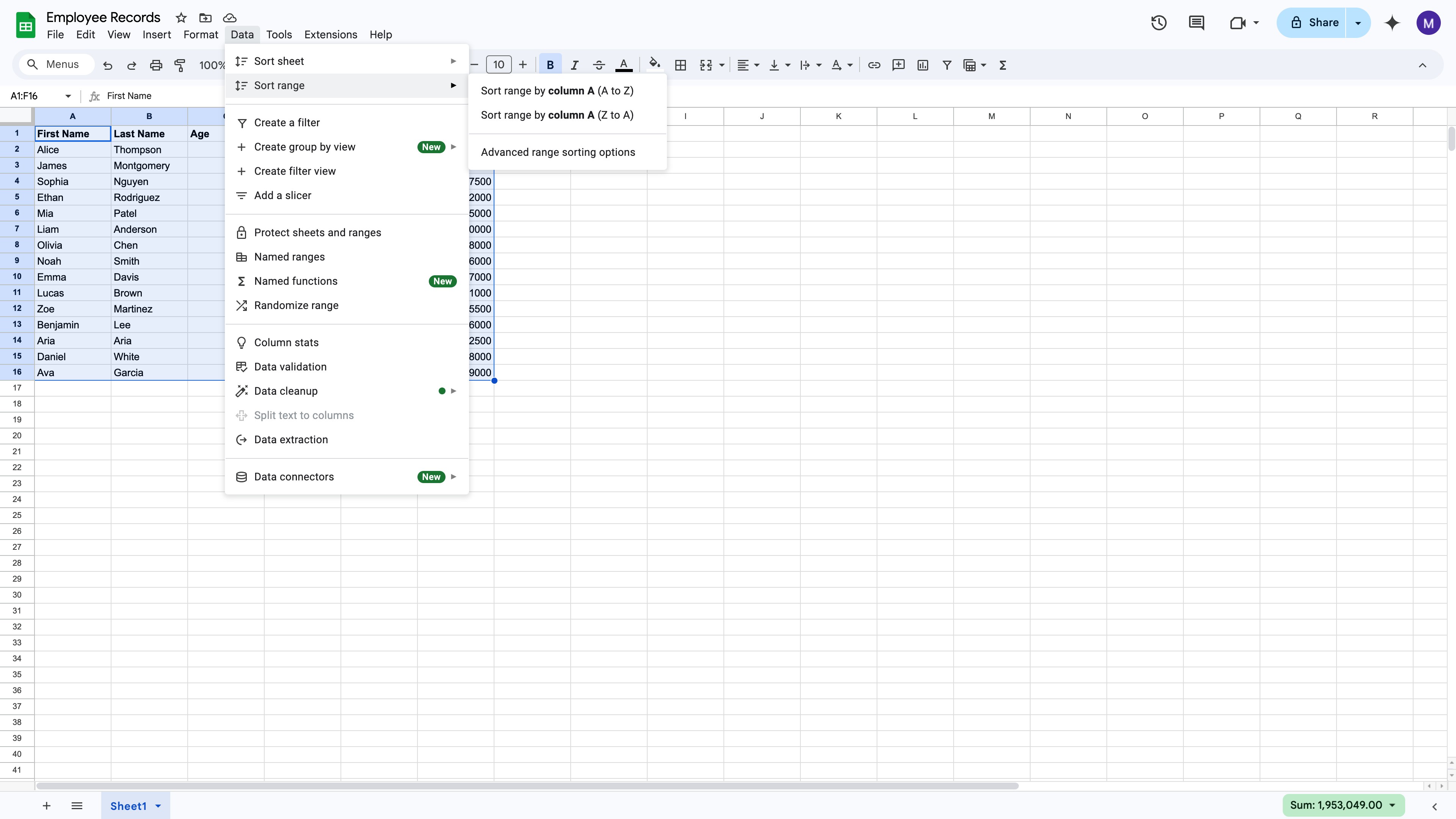 Google Sheets Sort range dialog with header row checkbox checked