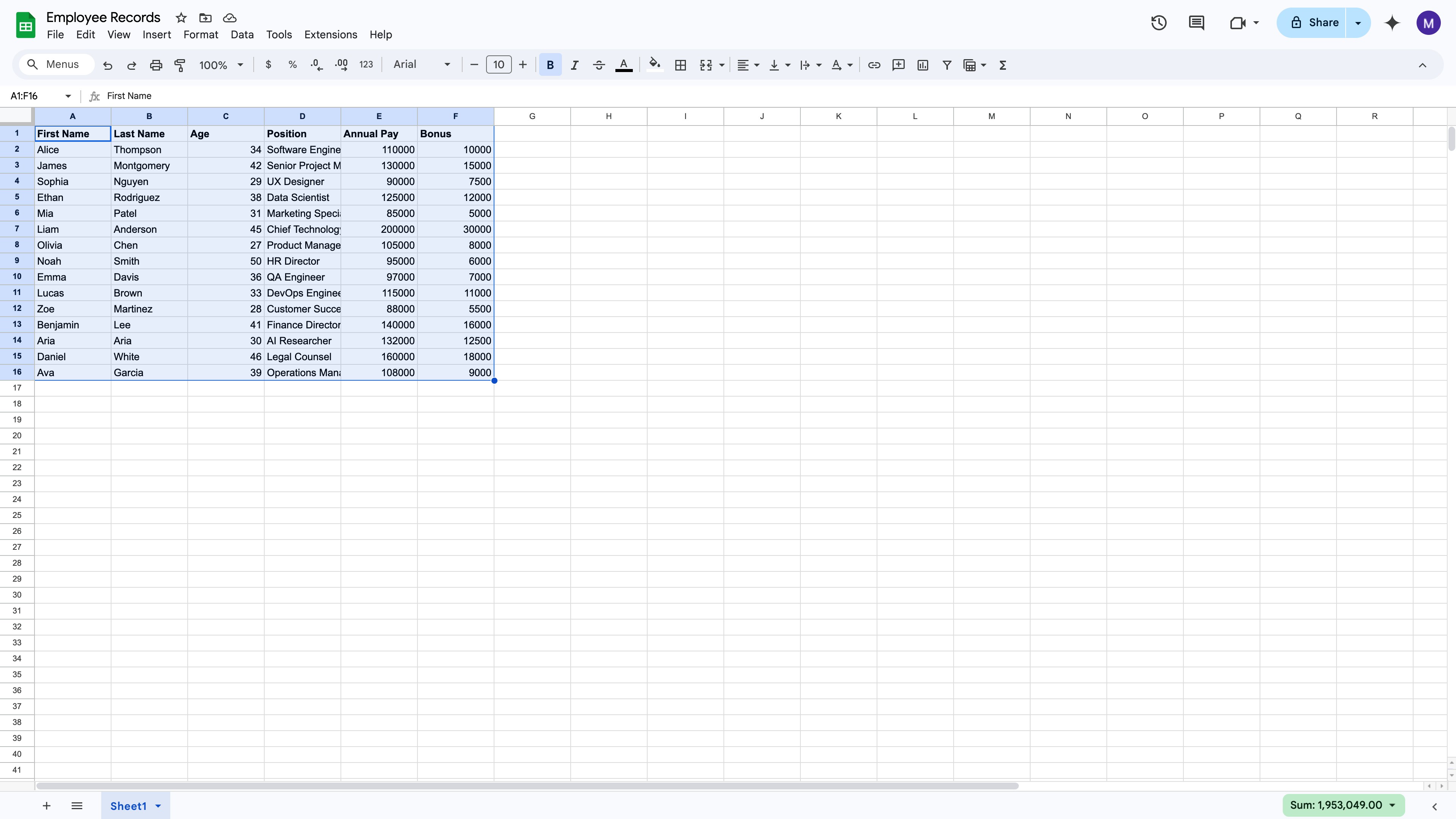 Google Sheets Data menu open