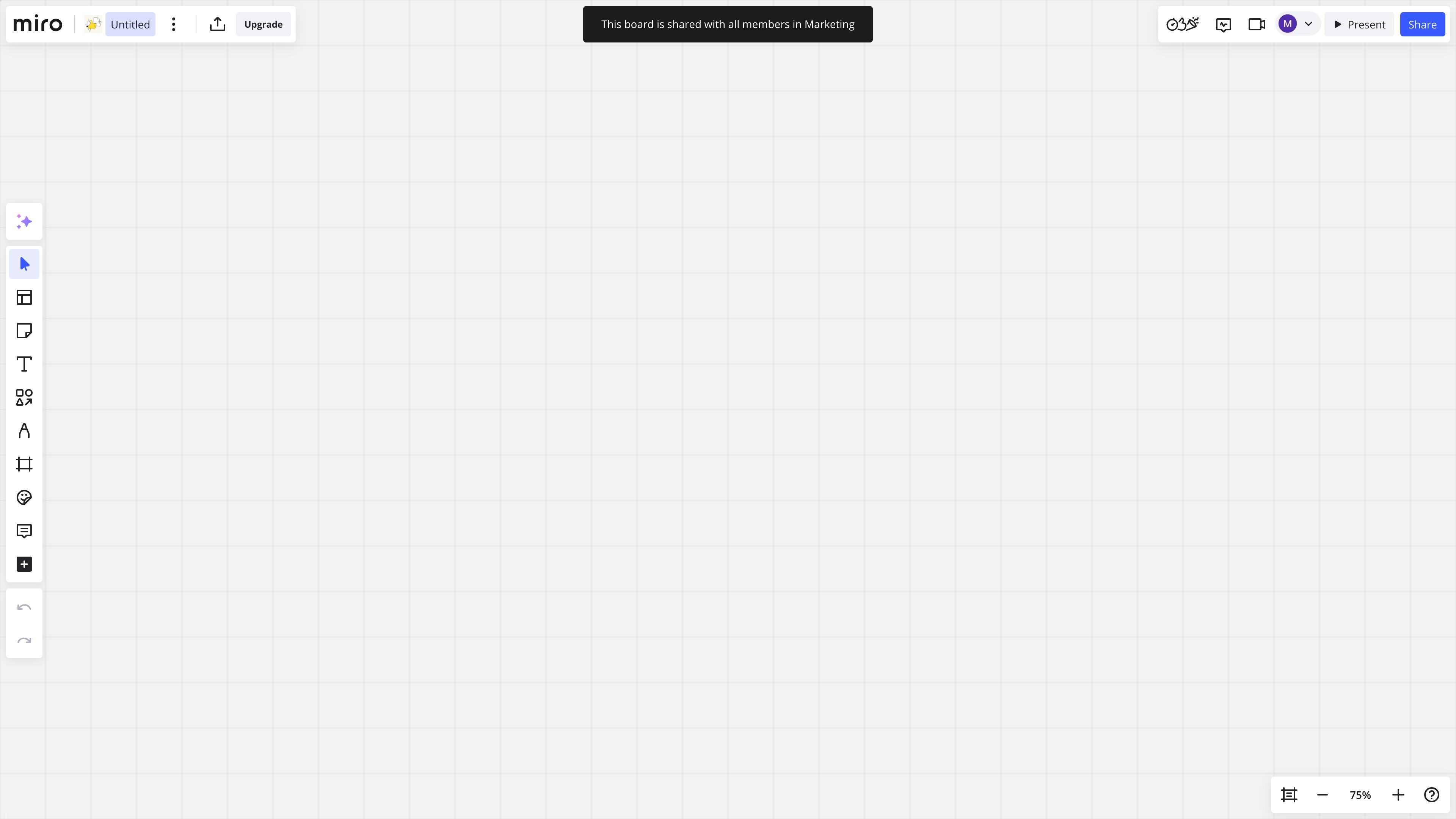 Miro blank board open in the editor