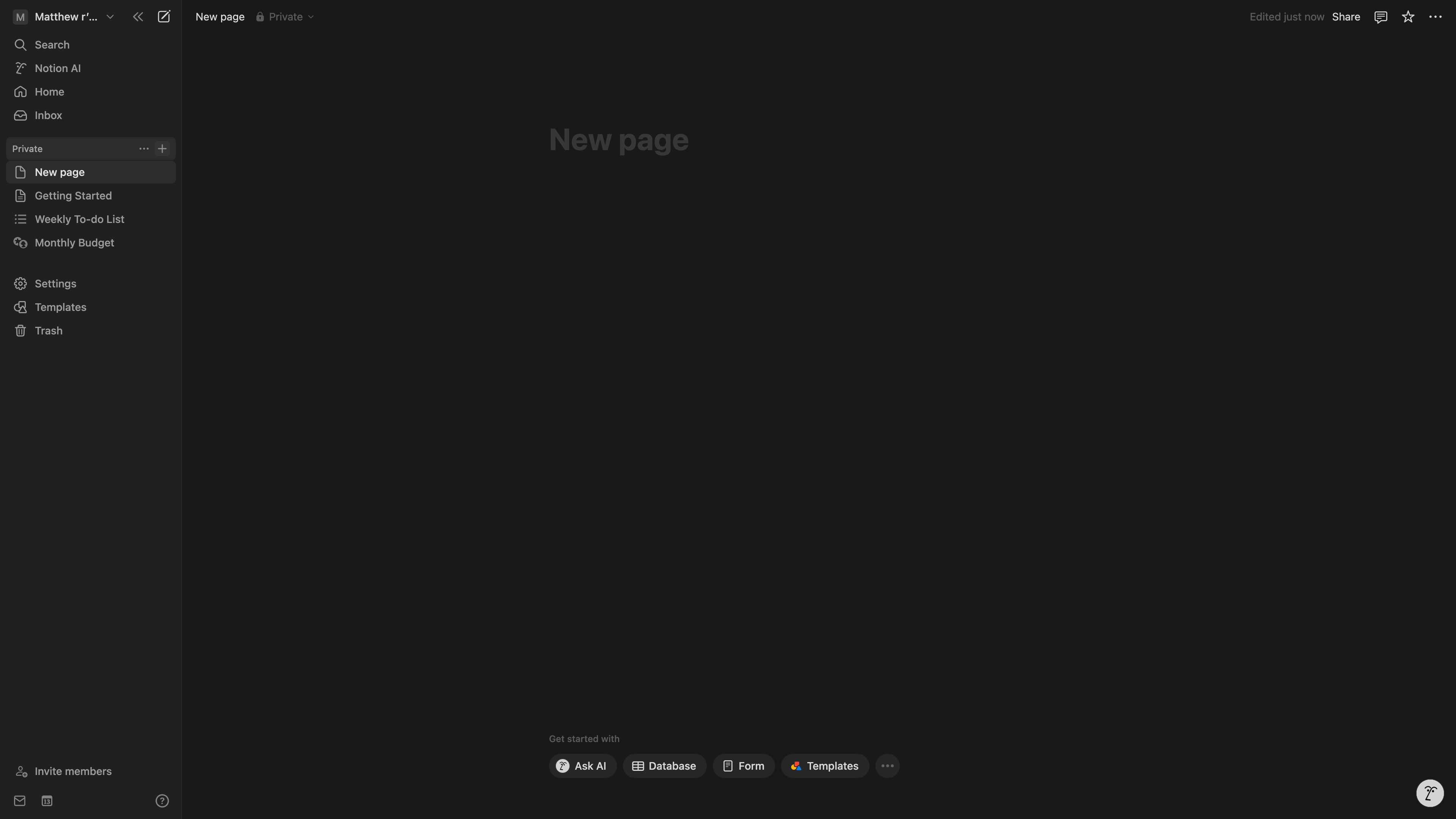 Notion new page with cursor in the title field