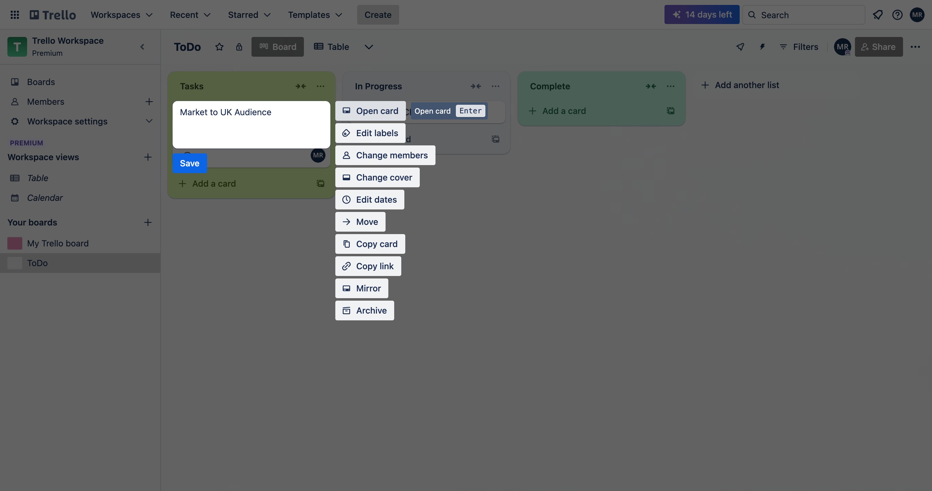 Trello Custom Fields panel showing field type options