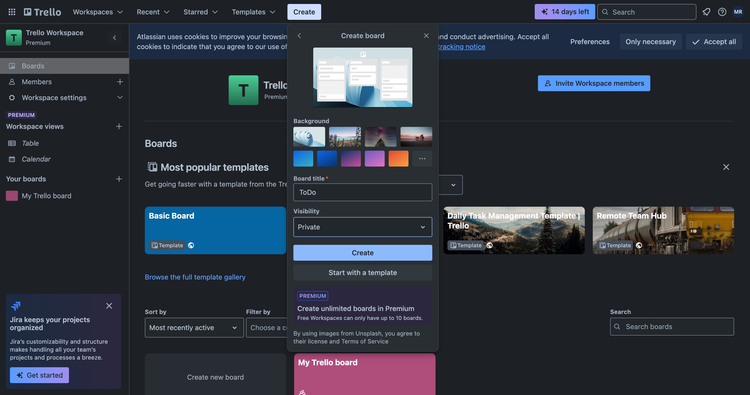 New Trello board with default To Do, Doing, Done lists