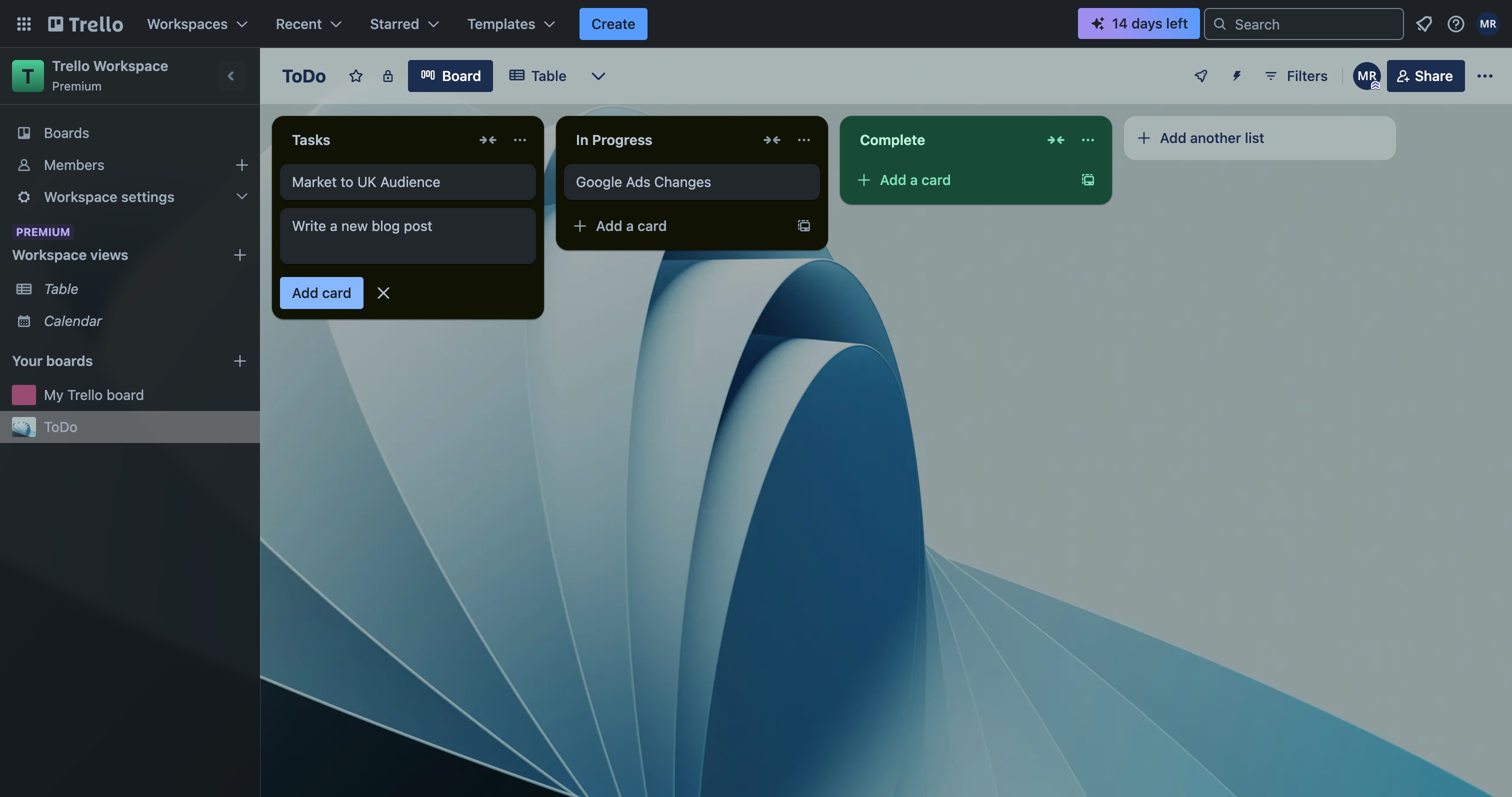 Trello card input field with a name typed