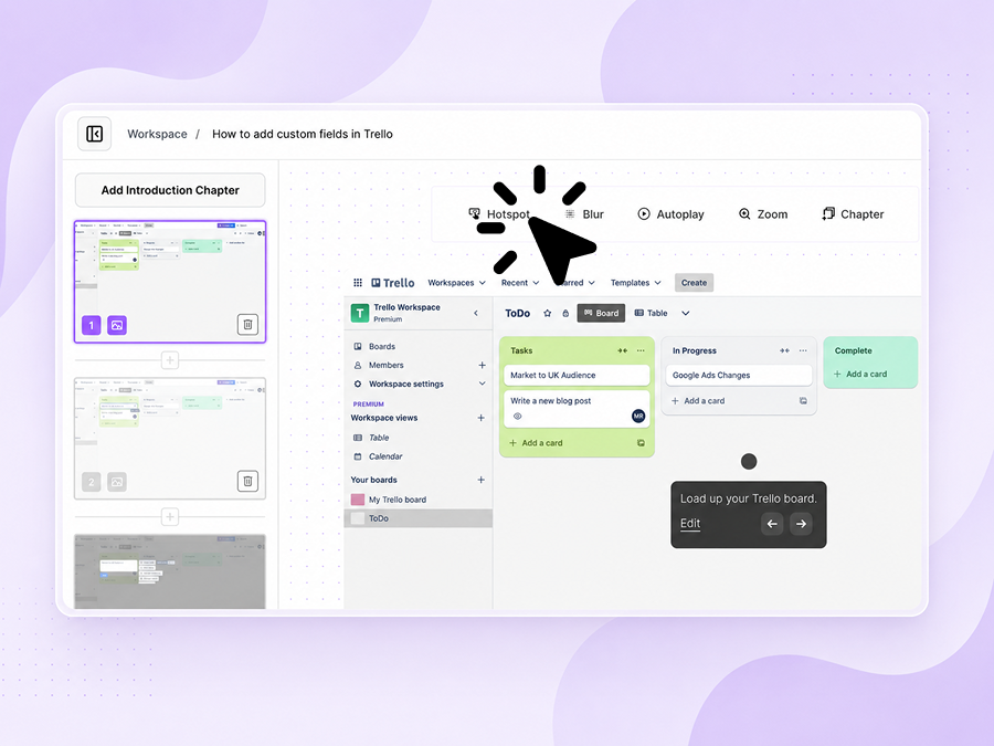 Arclet editor showing a clickable step in a product demo