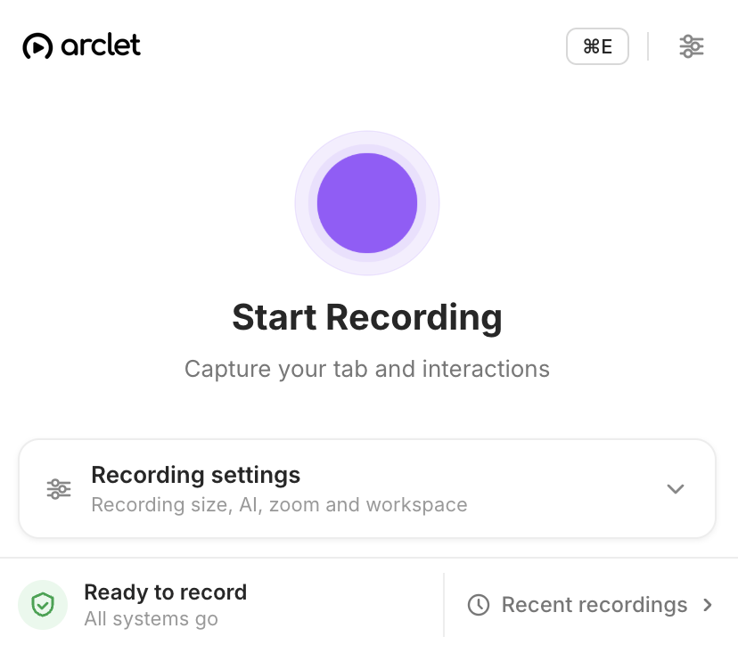 Arclet Chrome extension icon in the browser toolbar ready to record
